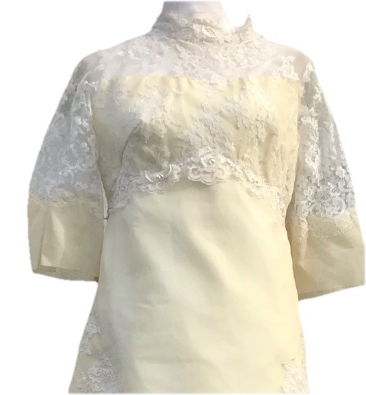 Vtg 60s 70s Lace Cream Wedding Gown Dress Edythe Vincent Alfred Angelo Boho S M