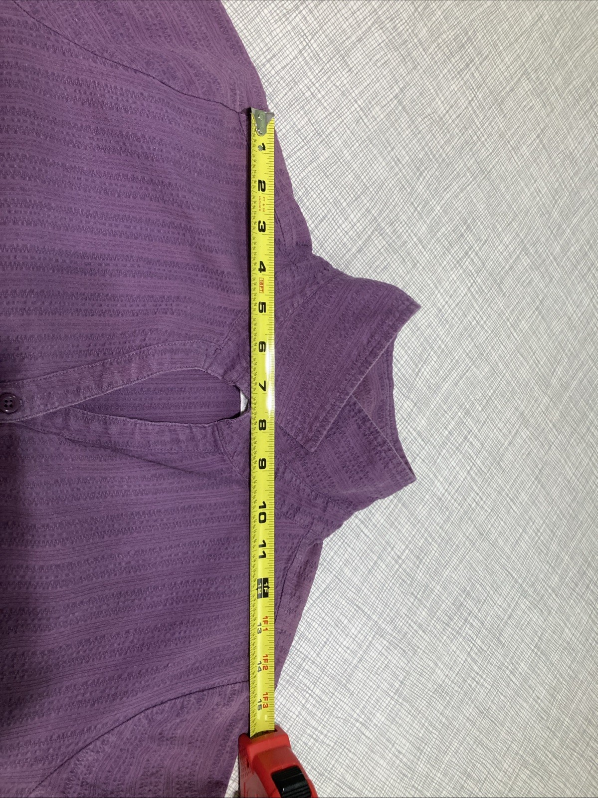 VTG 90s Y2K Fashion Bug Purple Textured Seersucker Stripe Blouse 14/16W Stretch
