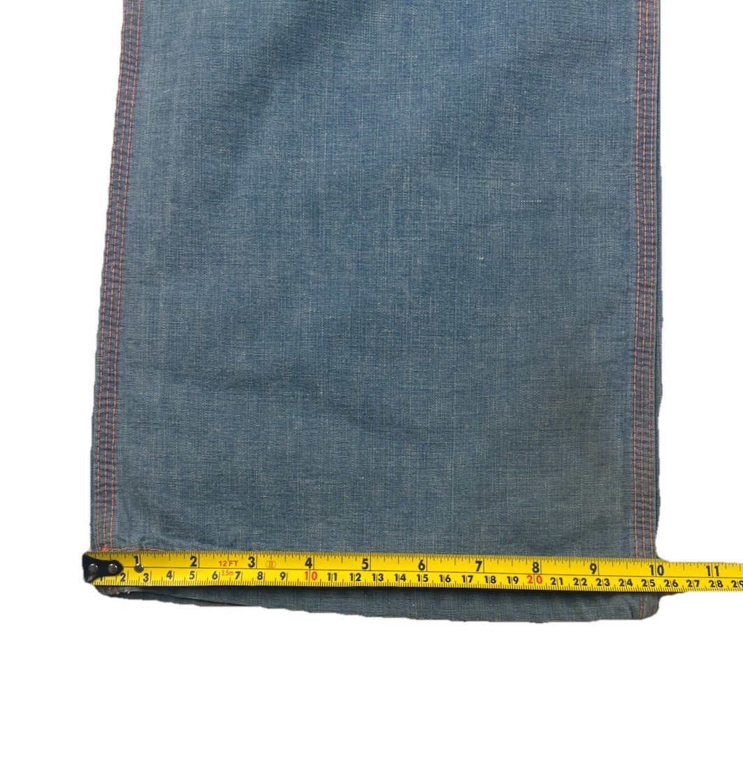 Vintage 70s Sisley Dungaree Made In France Bell Bottom Flare Jeans W-28in