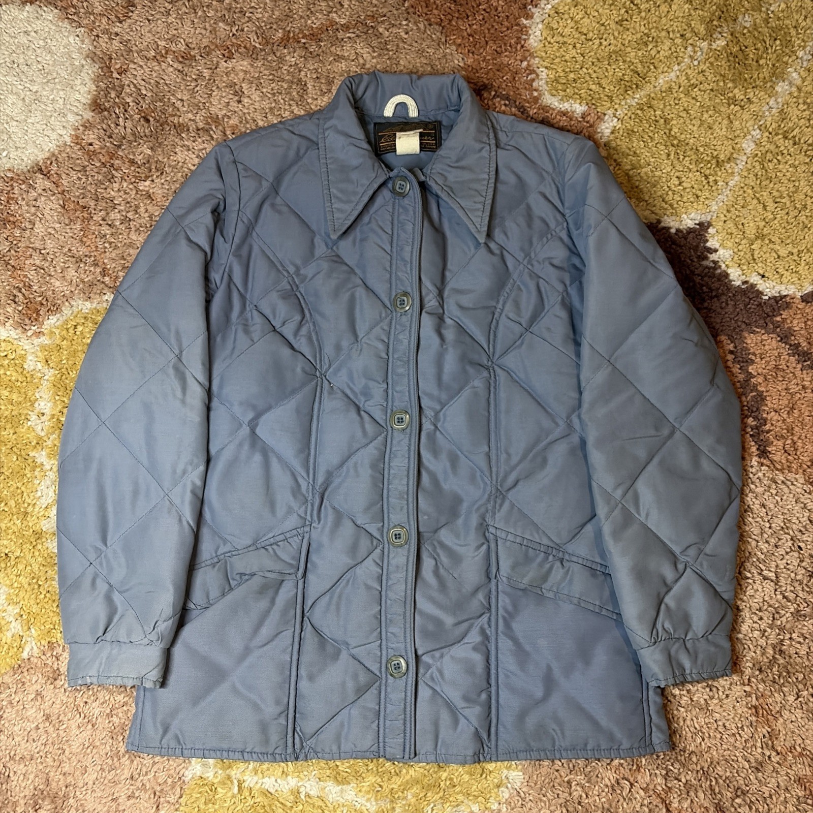 VTG Eddie Bauer Womens Quilted Goose Down Filled Coat Blue Medium