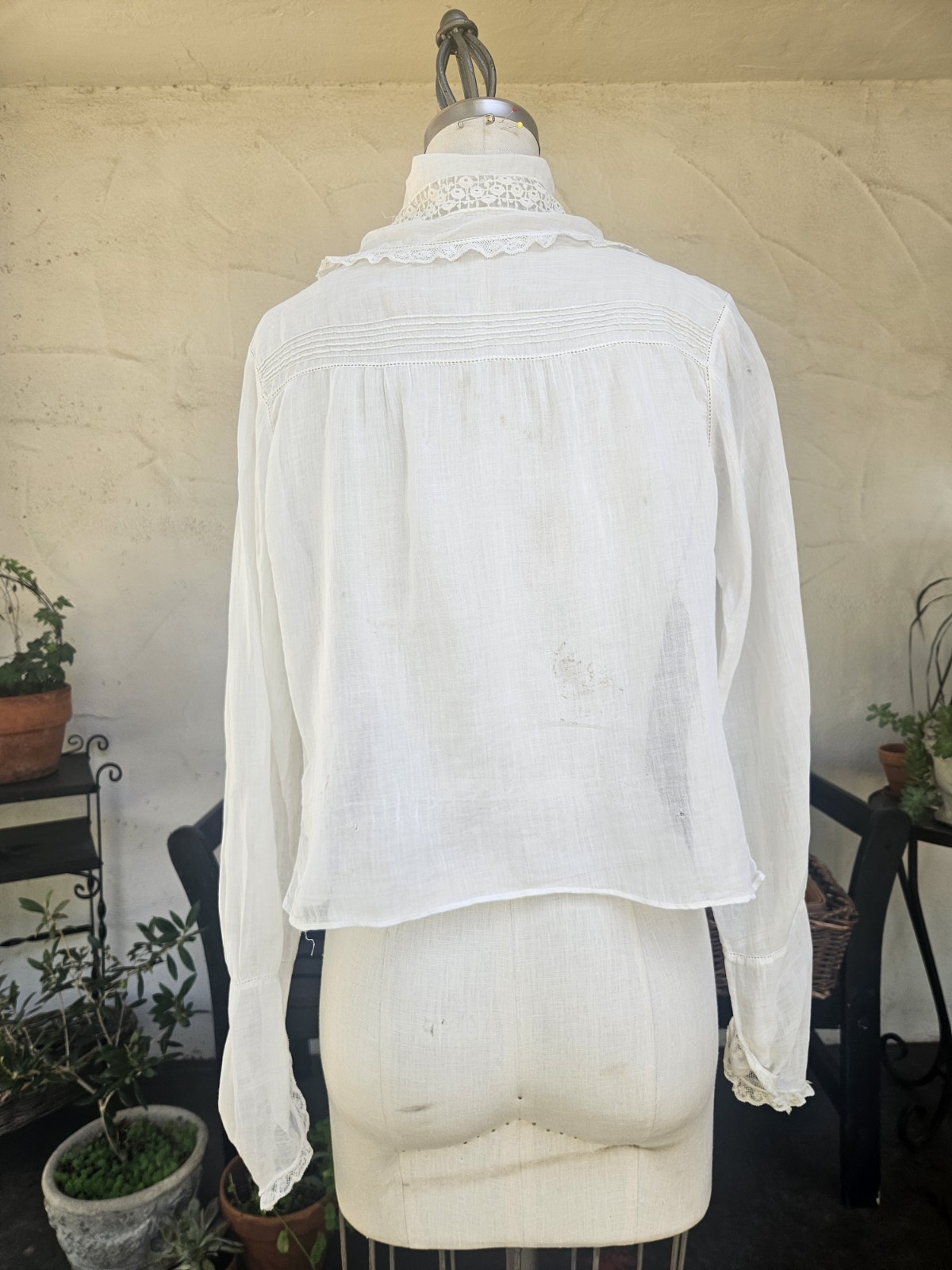 Antique 1900s Edwardian Cotton And Lace Button Up Blouse Delicate Pintucking…
