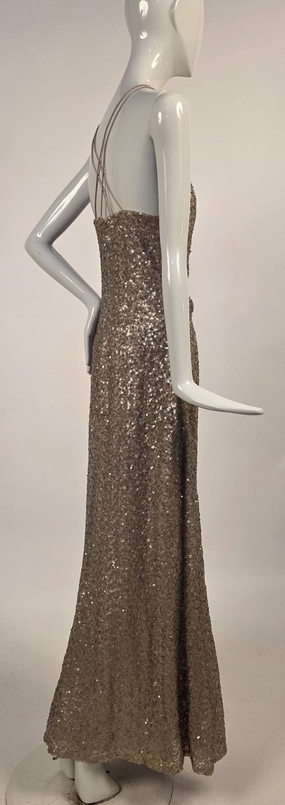 VINTAGE LATE 1990’S GOLD SEQUIN LONG EVENING DRESS BY RALPH LAUREN SIZE 10