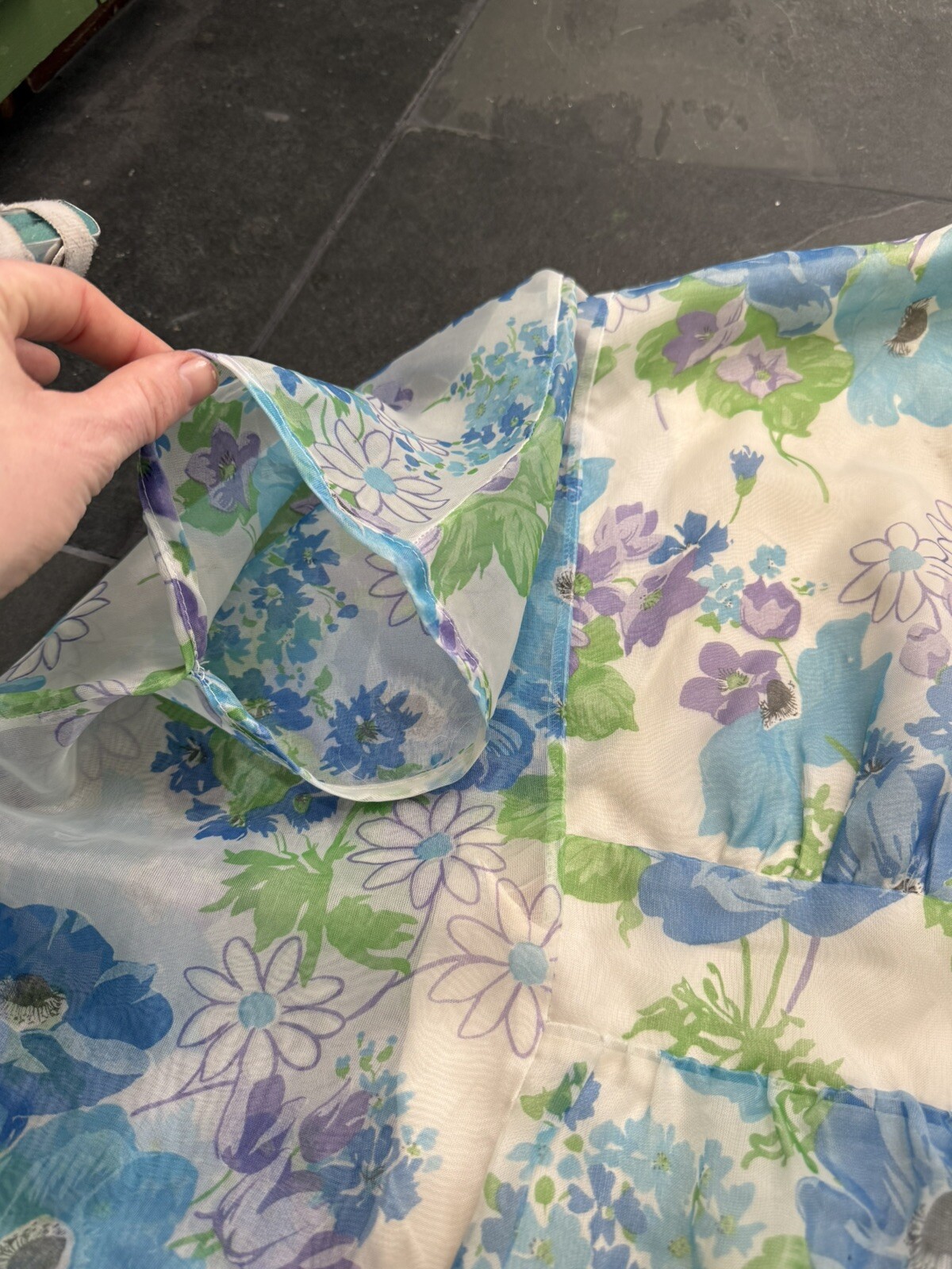 Vintage 1960s/1970s Sheet Floral Maxi Dress Blue And White Free Form Sears Sz M