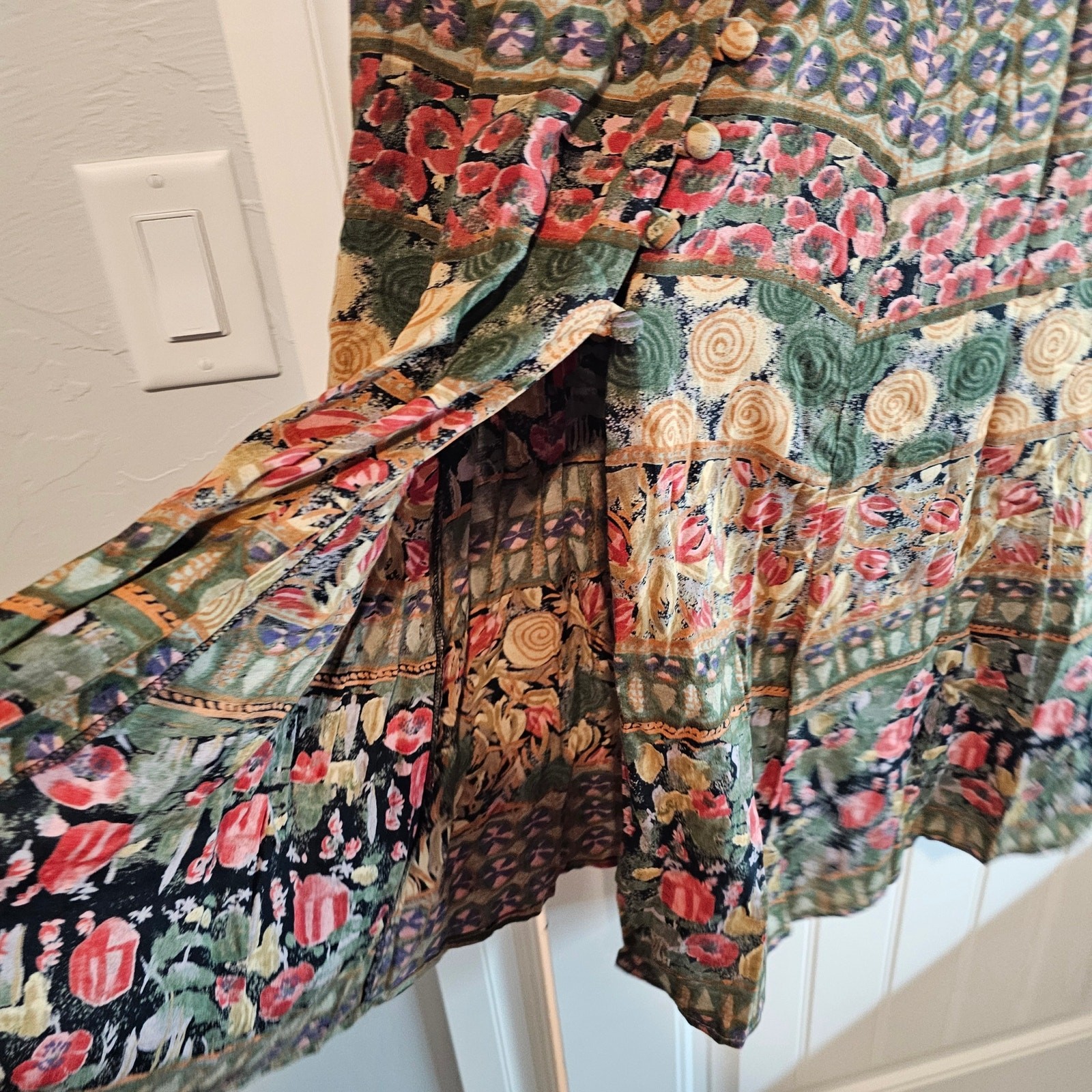 Vintage Floral Skirt Women Small Tan Pink Cottage 90s Midi Coquette Prairie Full