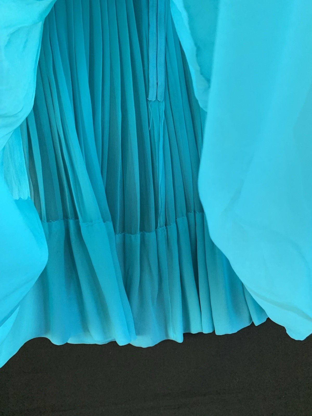 Vintage 1960s Silk Pleated Sheer Knee Length- Teal Blue