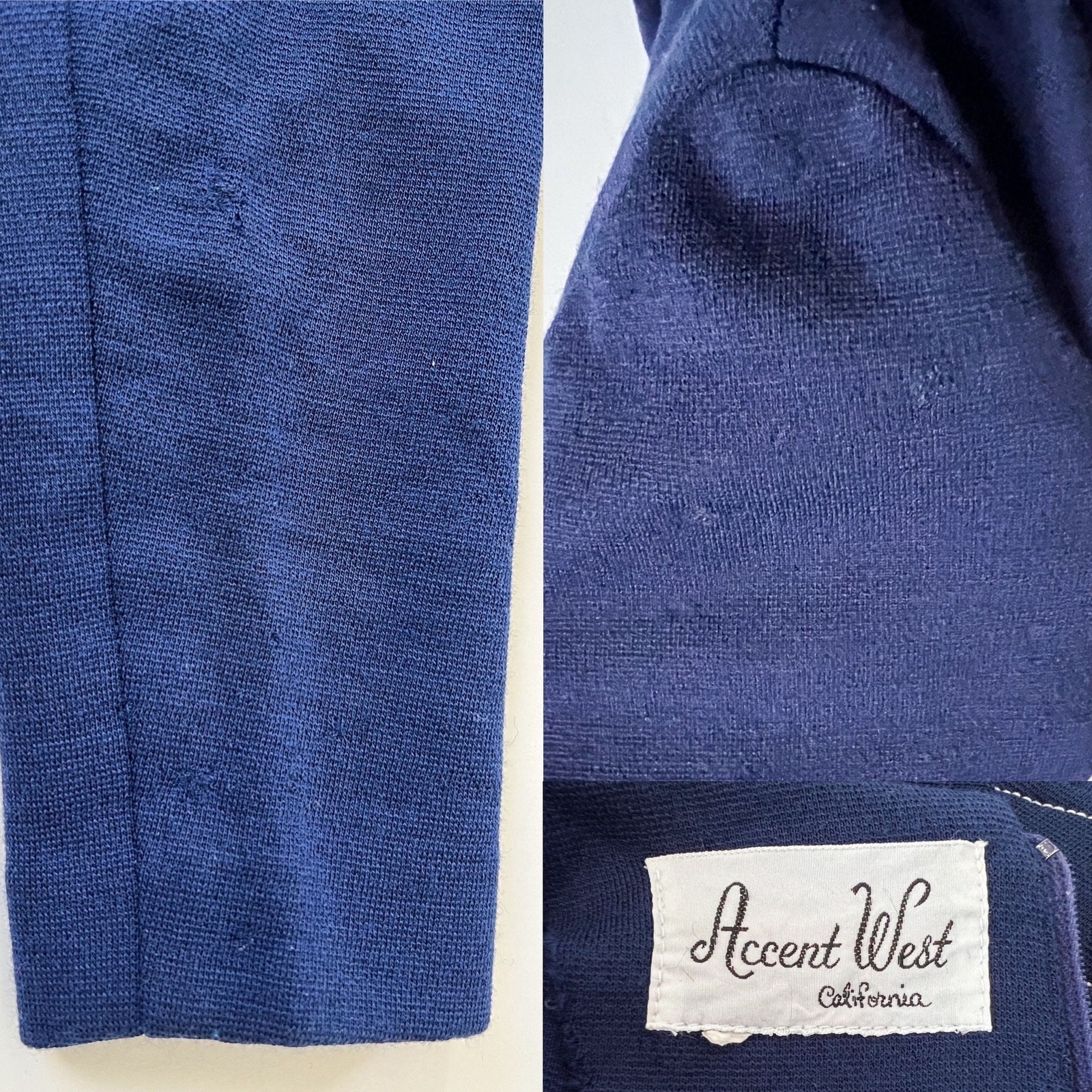 Vintage 1970s Mod Navy Indigo Blue Wool Knit Wing Collar Sweater Sheath Dress SM