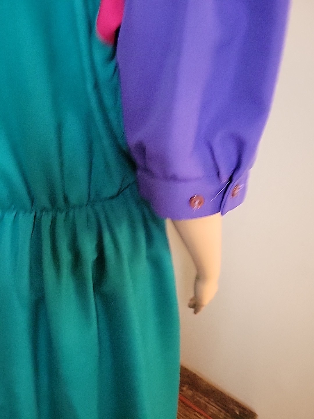 Vtg Lady Carol Colorblock Dress Green Purple Cinched Waist Zip Size M L ***Read