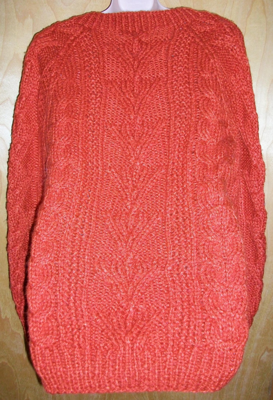 Vintage Hukapoo Paprika Orange Acrylic Cable Knit Pullover V-neck Sweater MEDIUM