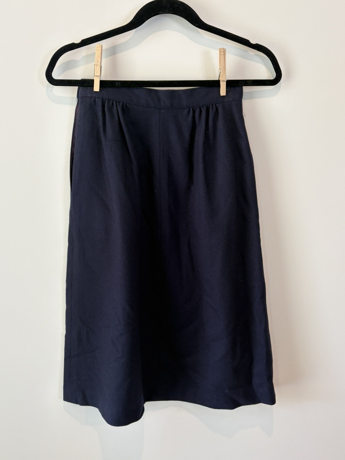 Vintage COLLEGE TOWN Women’s Navy 100% Wool A-Line Midi Skirt