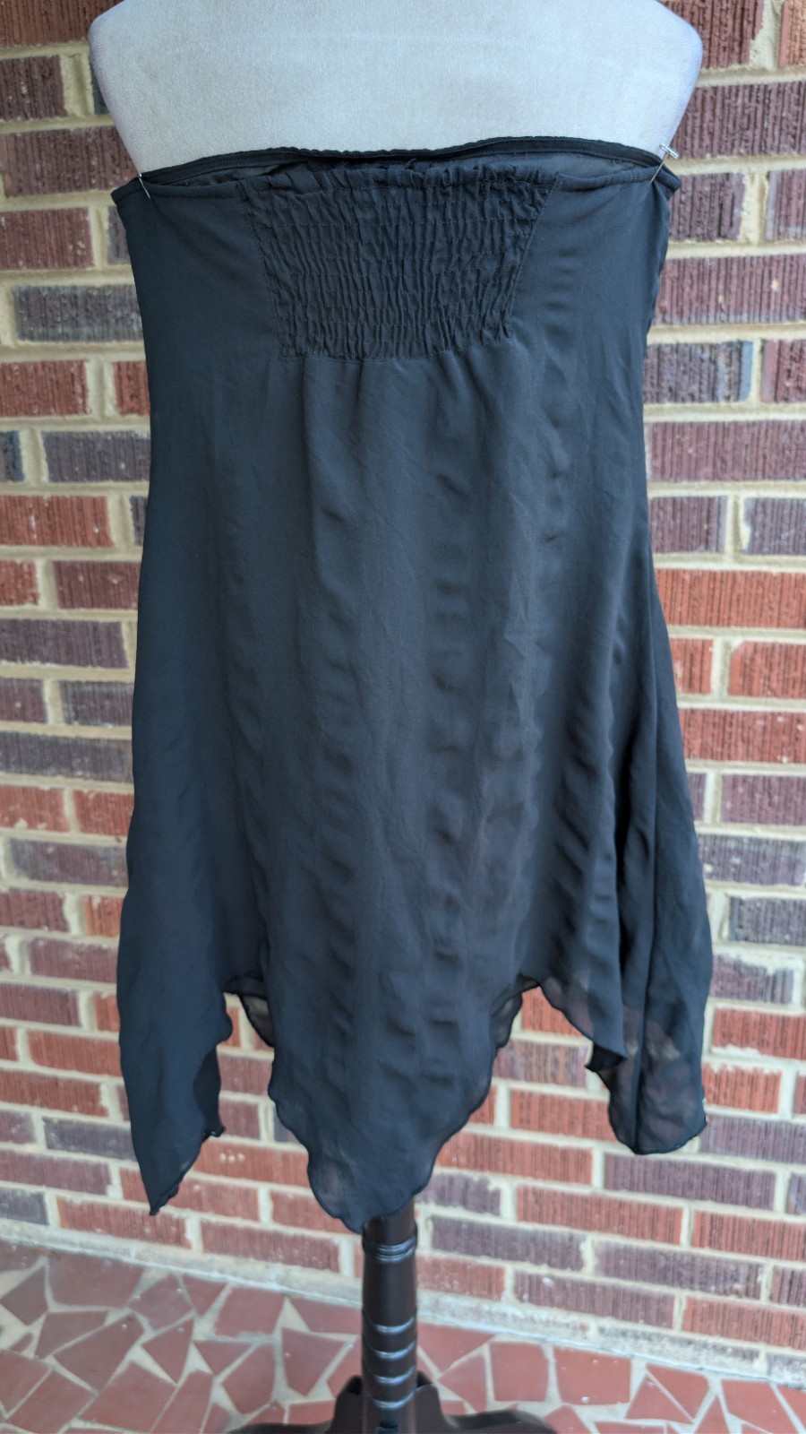 Y2K Black Strapless Halter Sequins & Beaded Handkerchief Top by MPH Collection S