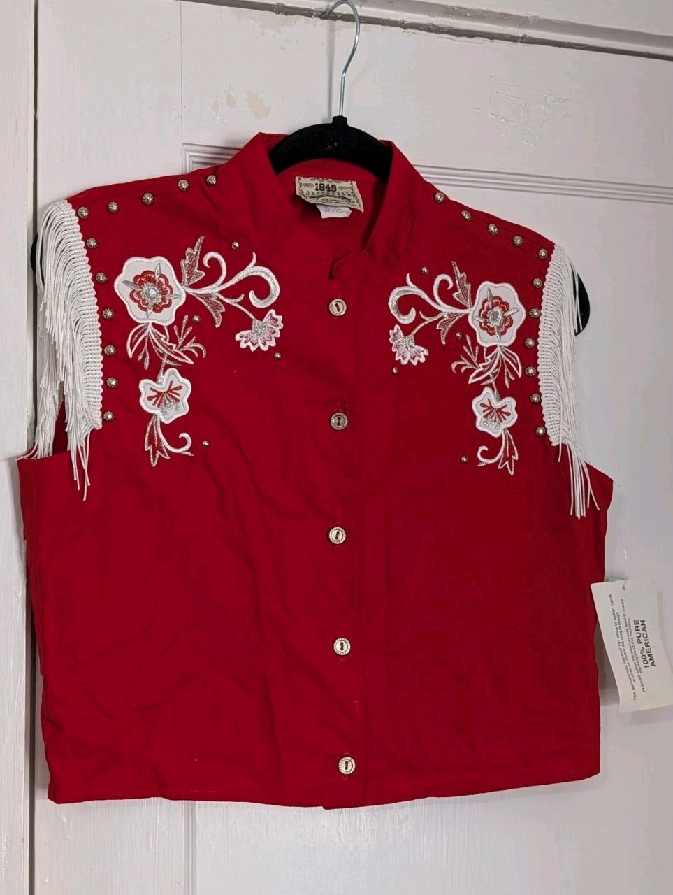 Vintage 1849 Authentic Ranchwear Red Fringe Western Vest Top Floral Embroidered