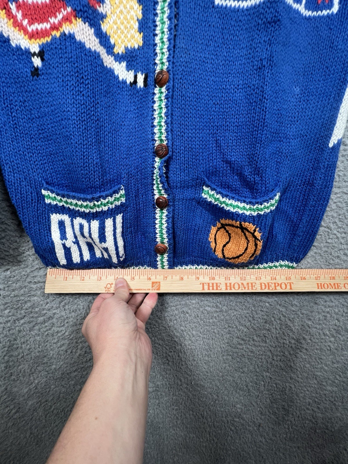 Vtg Belle Pointe Sz Large Basketball Cheer Cardigan Grandma Sweater Teacher