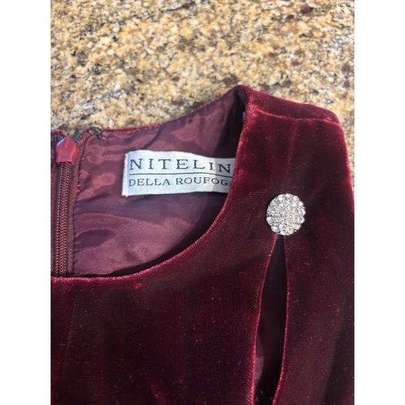 Vtg Niteline Della Roufogali Burgundy Velvet Maxi Dress Rhinestone Formal 10