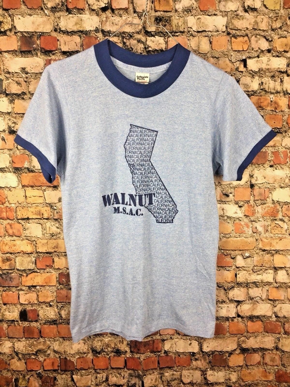 Vintage 70s 80s Walnut California Tourist Ringer Shirt Burnout Blue Mt SAC USA