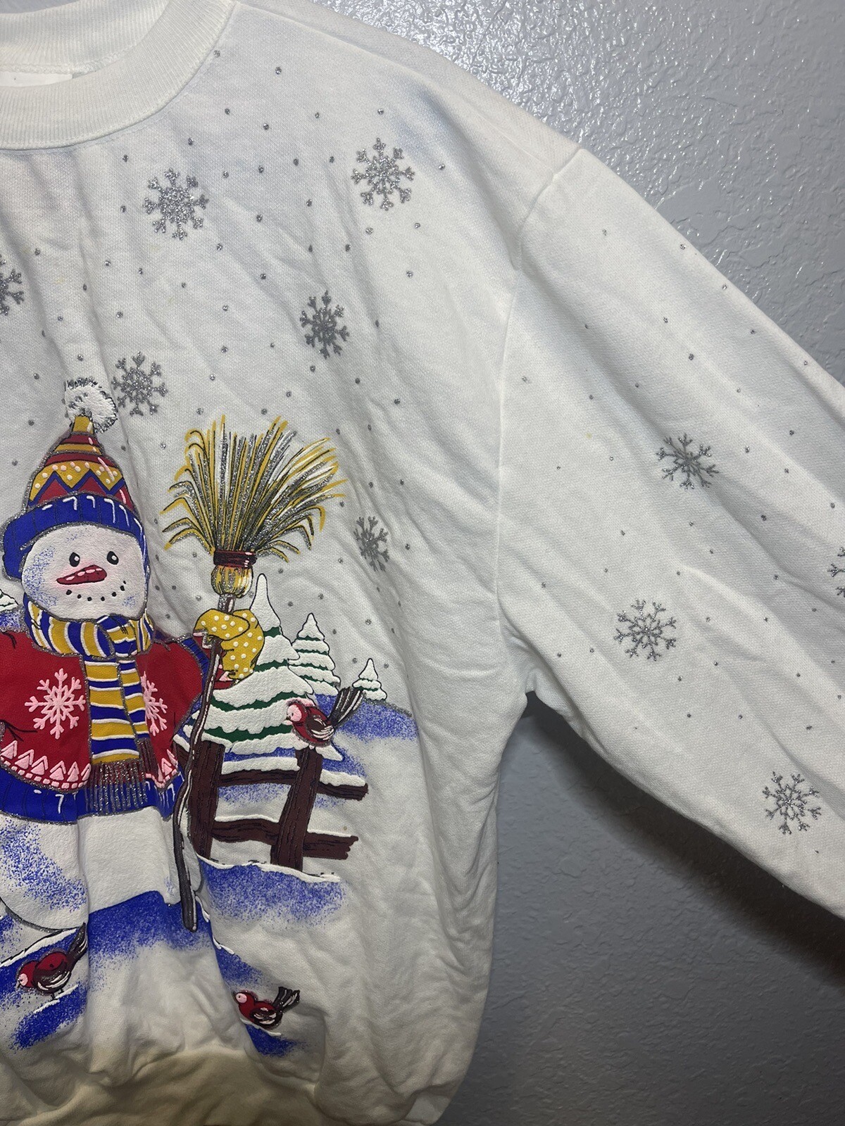 Holiday Time Christmas Sweatshirt Snowman Glitter Made in USA Vintage Sz XL