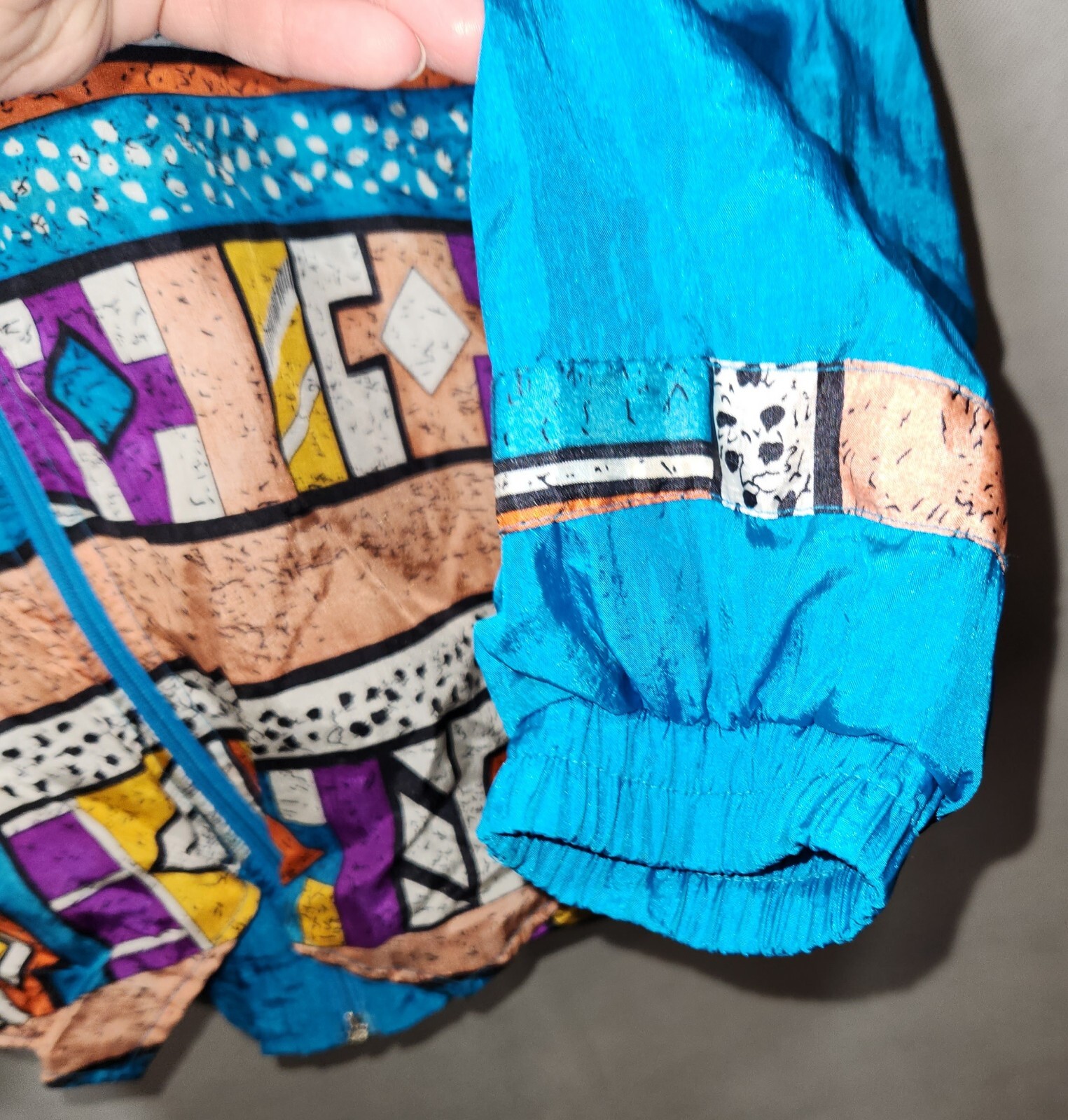 Vintage 80s Aztec Print Blue Windbreaker Jacket Womens Medium Laura Katherine
