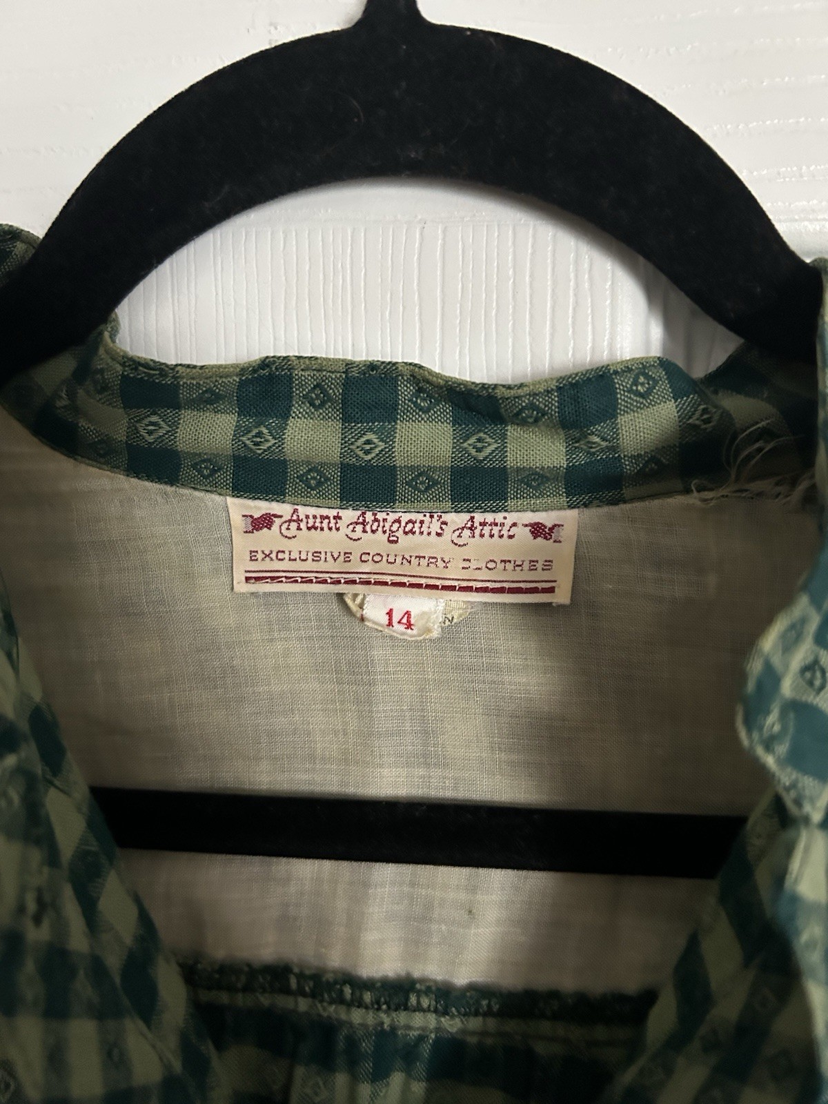 Aunt Abigail’s Attic Vintage Cottage Core Homesteader Dress Green Gingham Sz 14