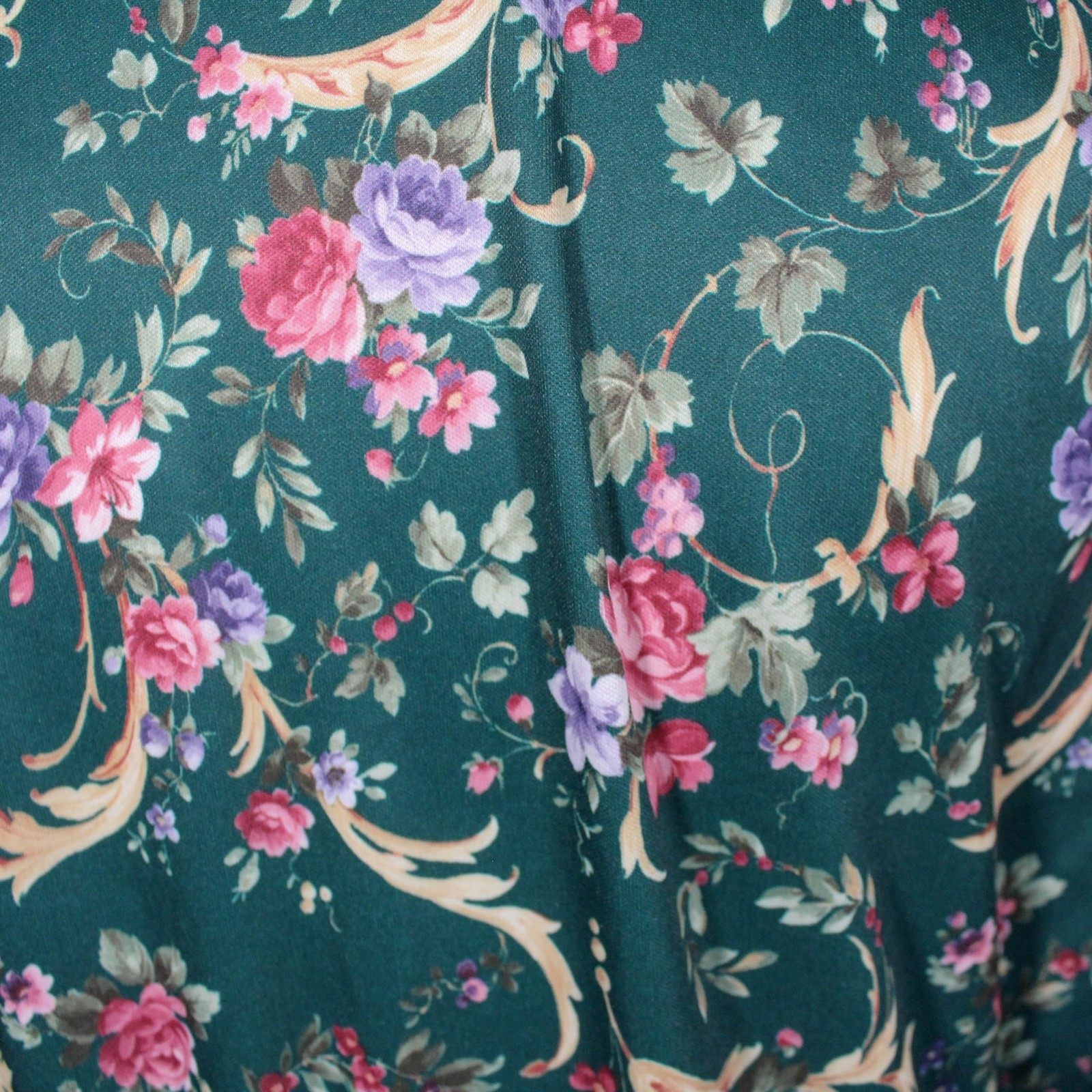 Vintage 70s 80s Hunter Green Floral Dress Cottagecore High Tea Size L–XXL