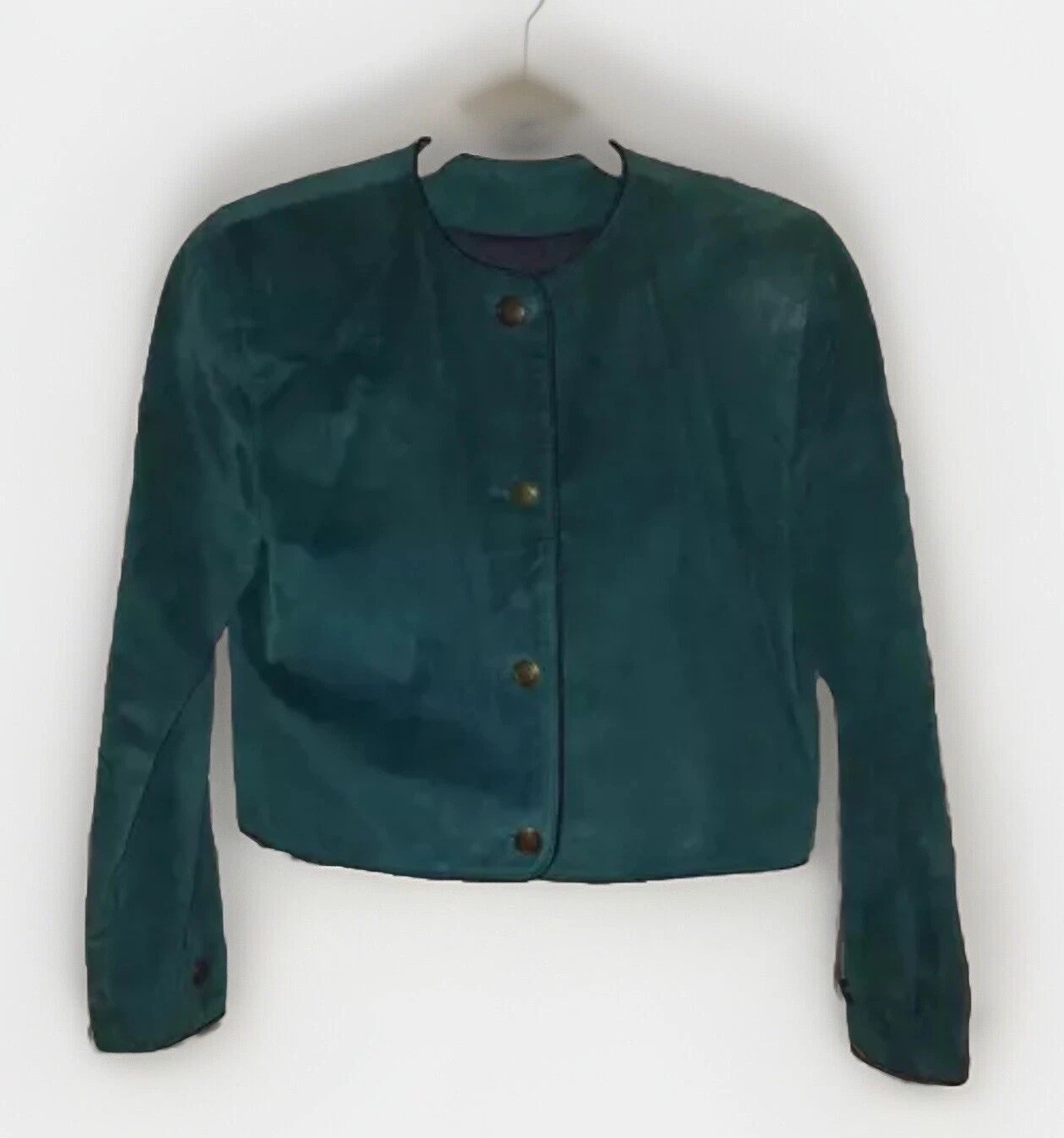Suede PETITE TINY Y2K 1990s Lord & Taylor 2P Leather Jacket Teal Aqua Blue