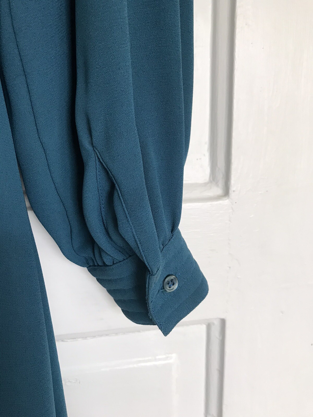 Vintage Pierre Cardin Boutique Dress Teal Blue Button Up Belted 80s Med? No Tag