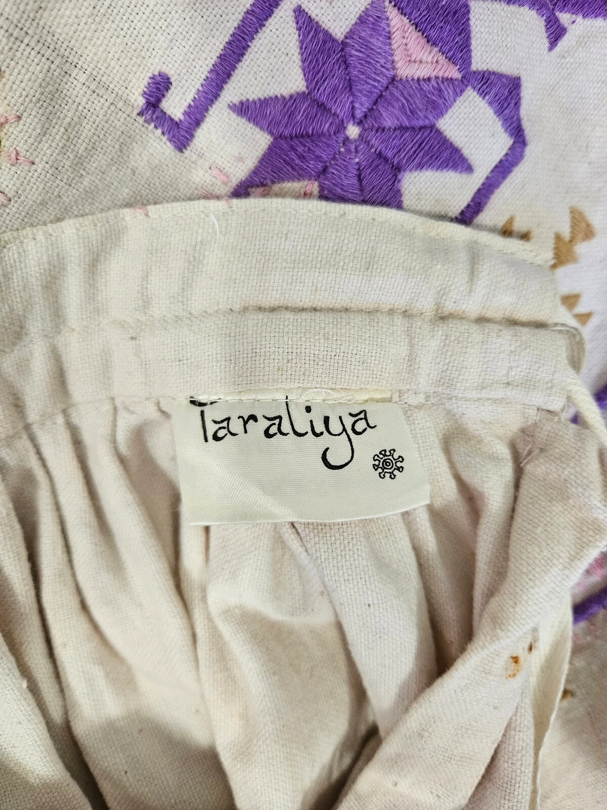 Vintage1970’s Taraliya Homespun Ivory Cotton Lavender Embroidered Mirrored Skirt