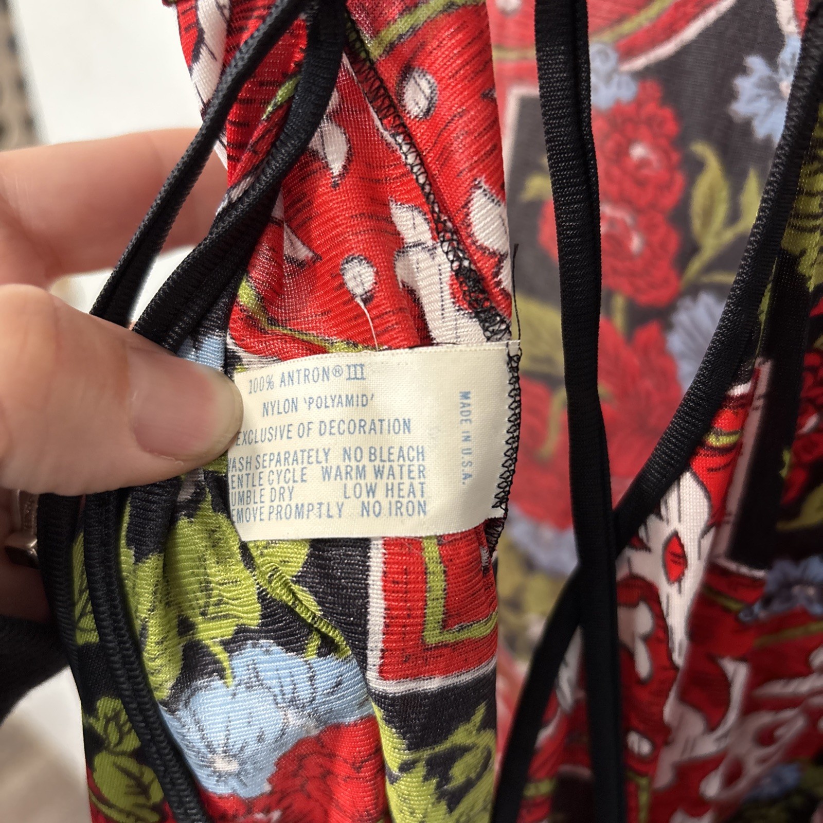 Vintage Vassarette Long Nightgown Maxi Slip Dress Red Floral Tie Open Back Sz 34