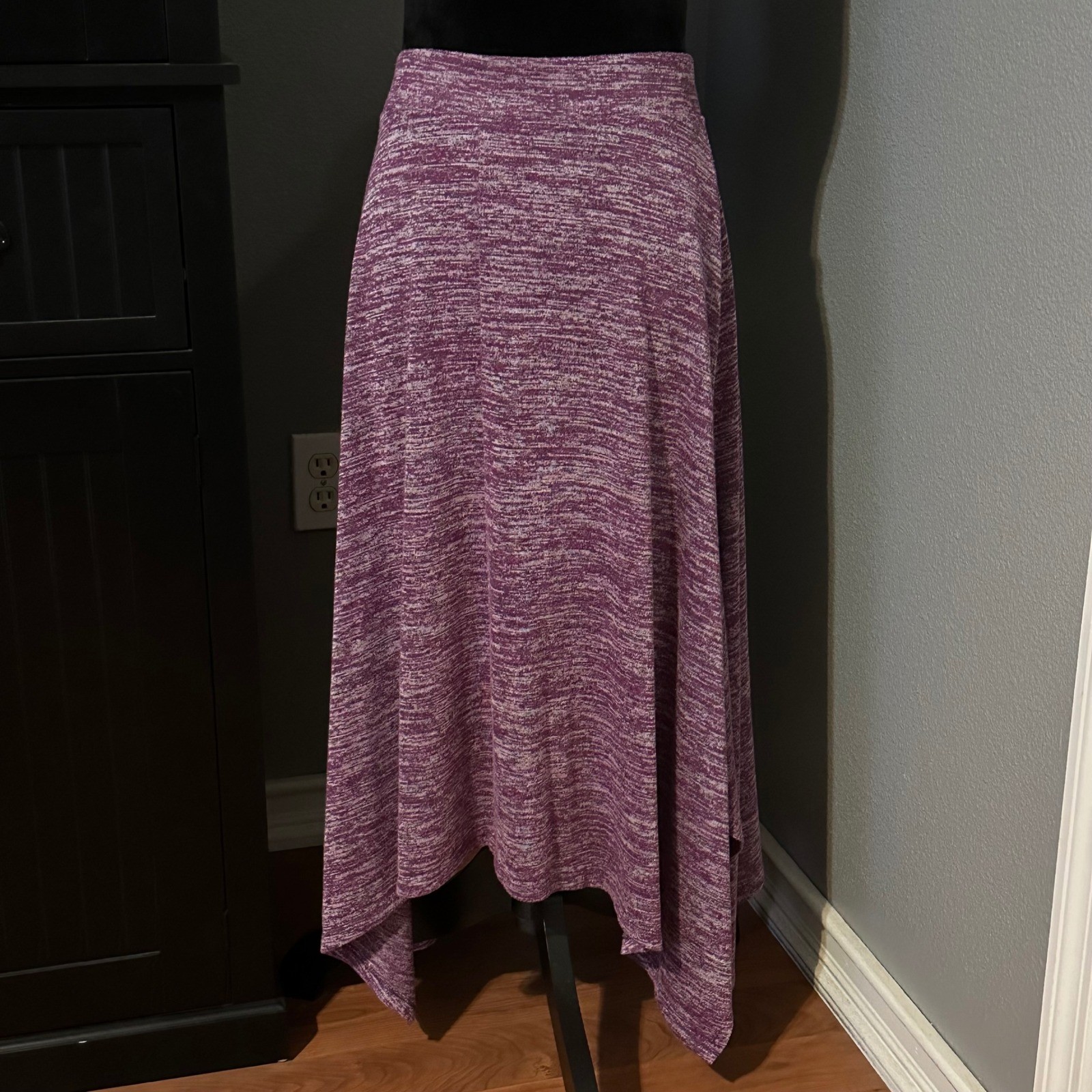 Ruby Rd Womens Handkerchief Hem Skirt Small Purple Knit Stretch Casual Boho