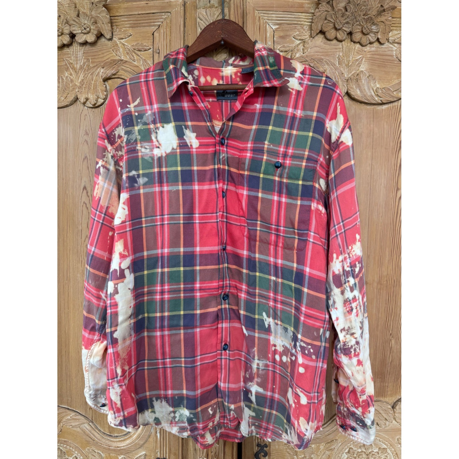 Upcycled Floral Flannel Shirt Rayon Bleach Art Medium Boho