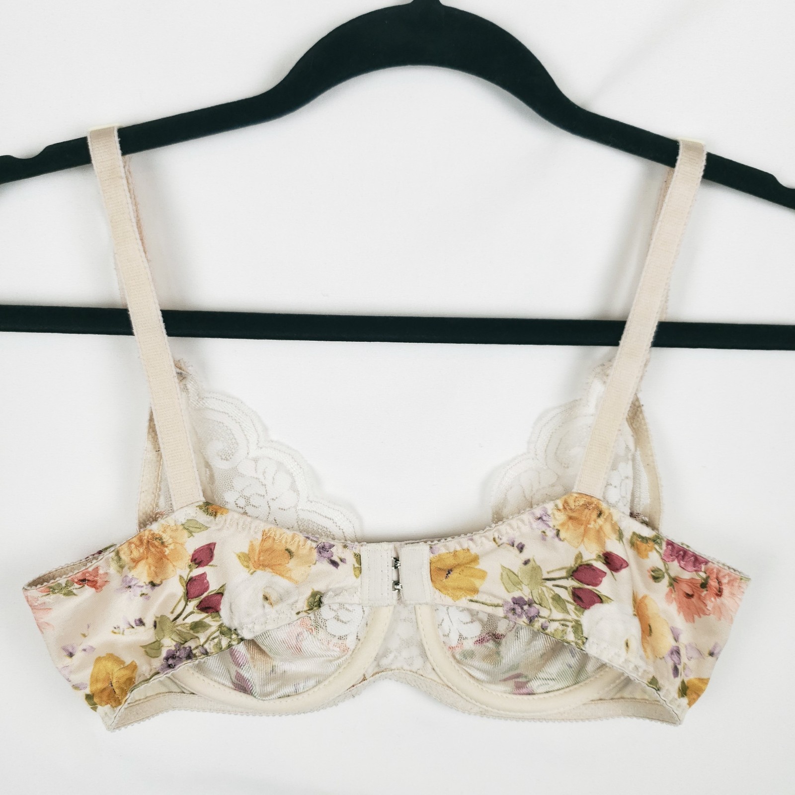 Vintage Maidenform Chantilly Bra 34C Glossy Satin Unlined Underwire Floral