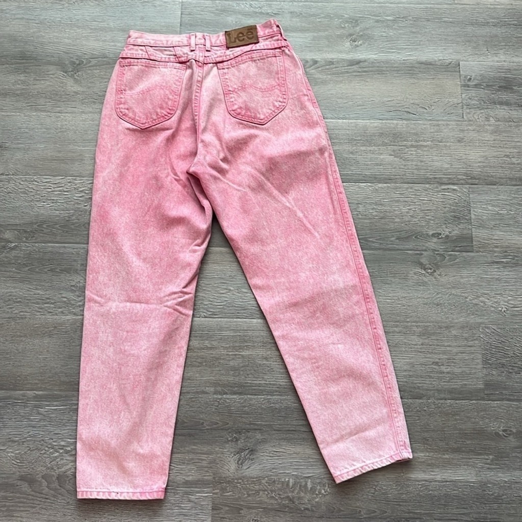Vintage PINK stone wash/acid wash high waist LEE jeans 80s western Barbie 13 Med