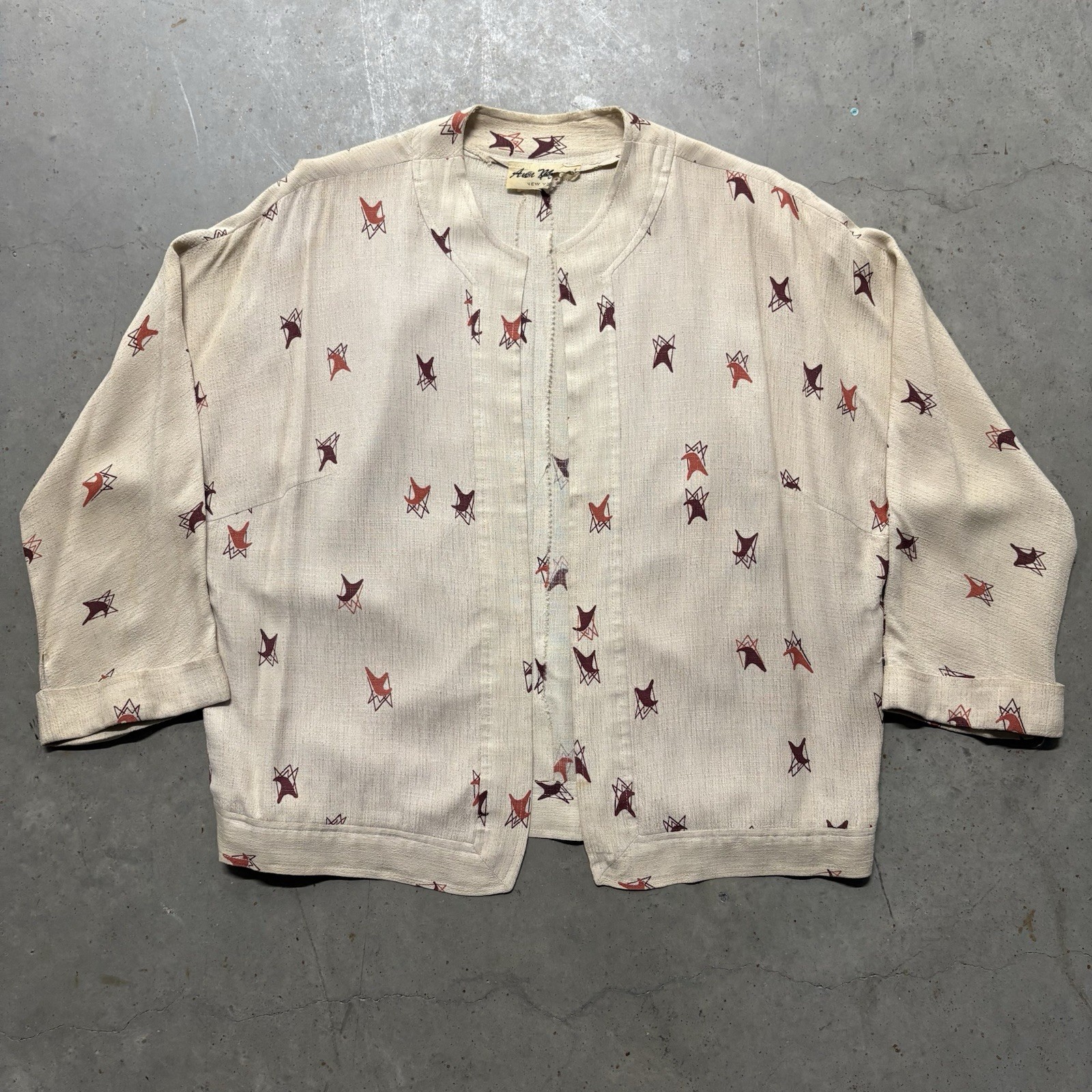 Vintage 40s 50s Ann Marsh Mid Century Modern Butterfly Chair Motif Blouse MCM