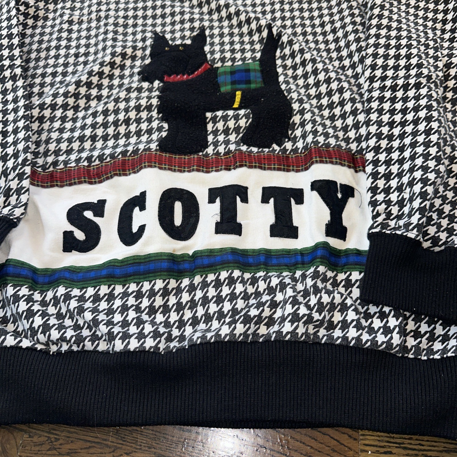 Vtg Marcy ‘N Me II~By Patrick Lee Scotty Dog~Houndstooth Top~large