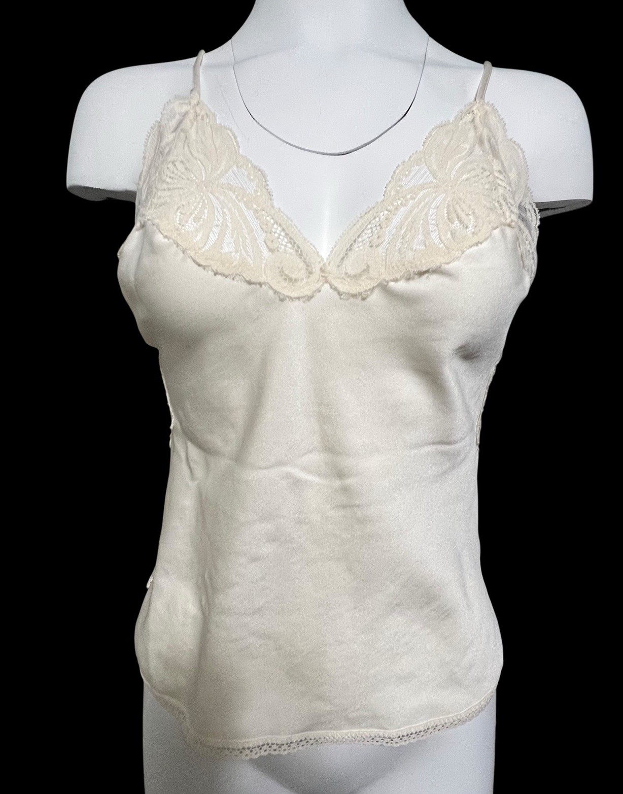 Vtg 90s Victoria Secret Cami Top S Ivory Off White Lace USA Union Made