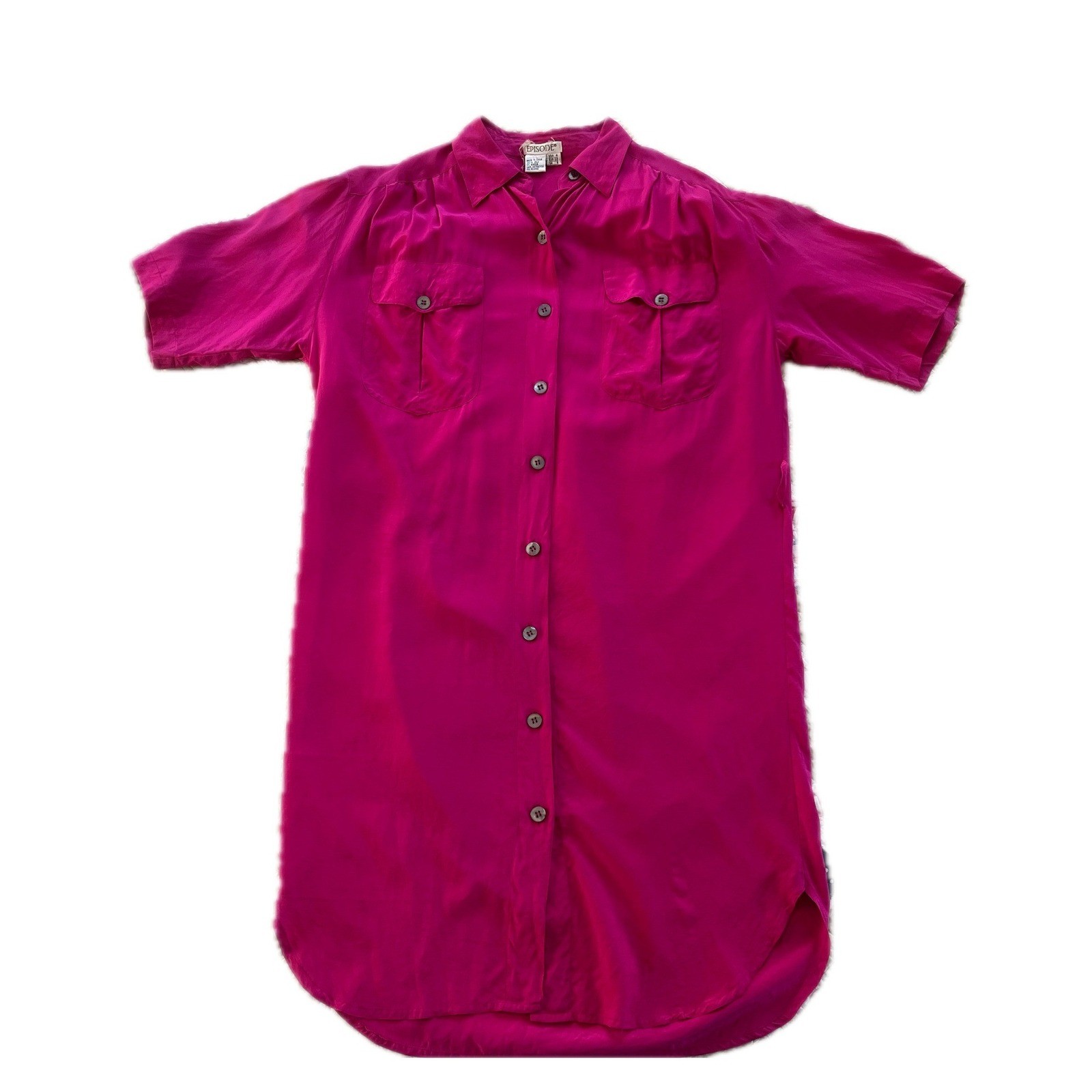 Vintage 100% Silk Shirt Dress Pink Button Barbiecore Luxury Timeless Sz 4 Chic