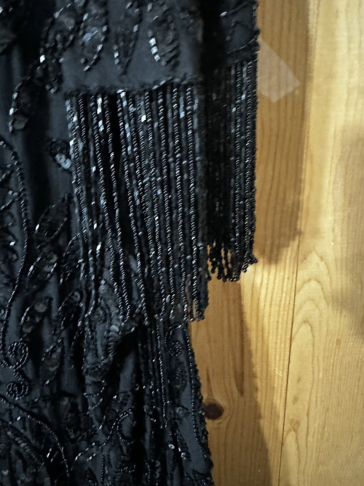 Mid 1990’s Black Tan Chho Sequinned & Beaded Dress with Fringe 2X BUST 44-48”