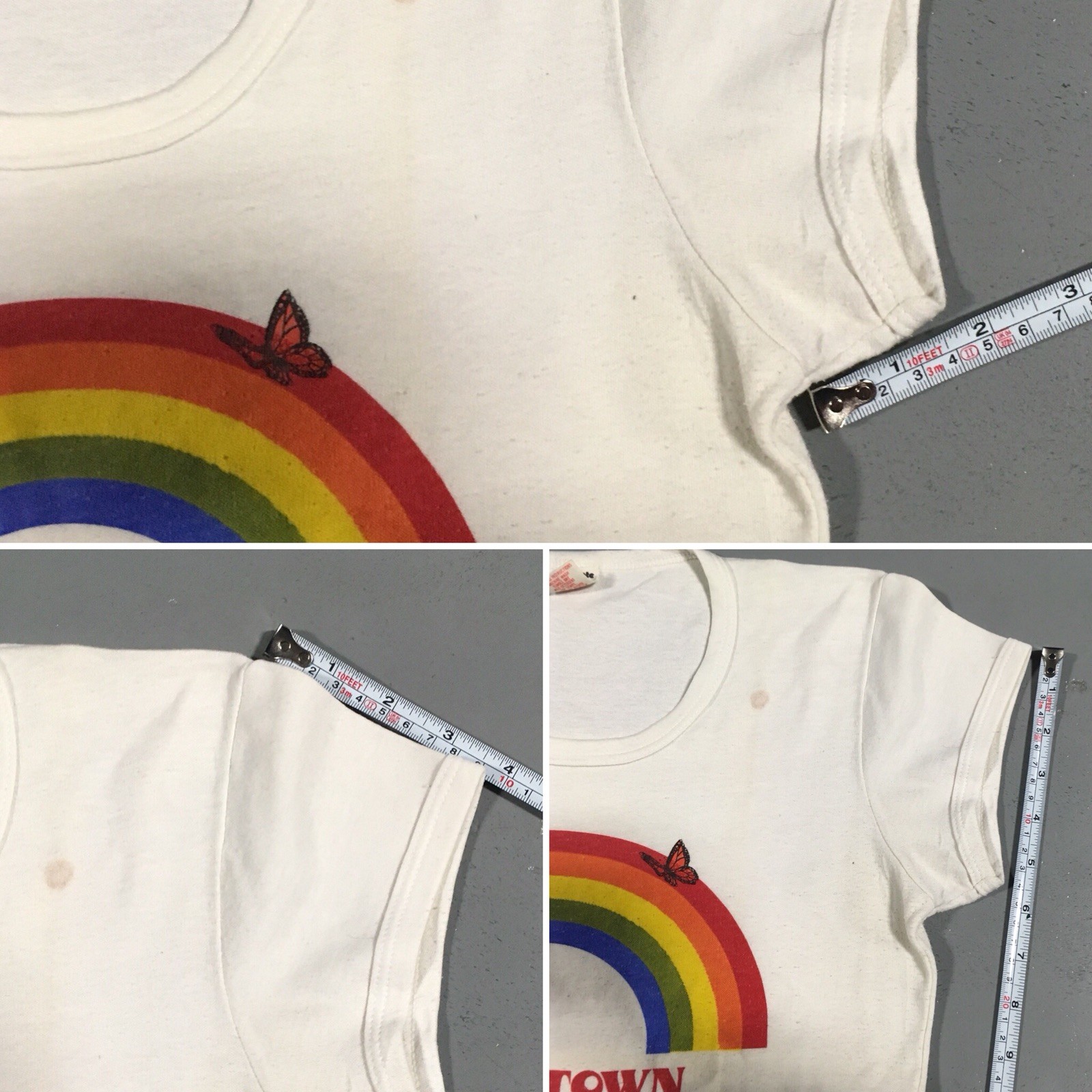 Vintage SAMS TOWN Rainbow Graphics W/ Butterfly T Shirt 70s 80s Misses Large