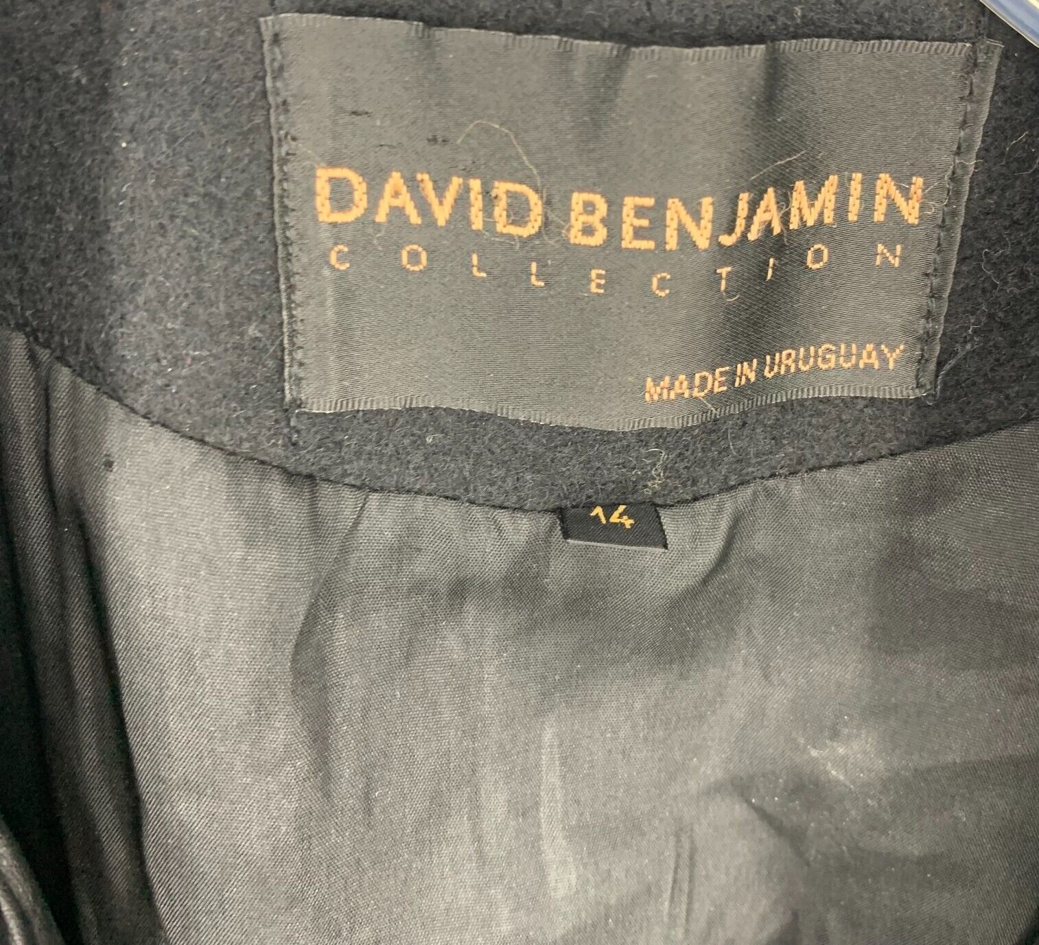 Vintage 1980s David Benjamin Collection Sz 14 Wool & Leather Jacket Coat Uruguay