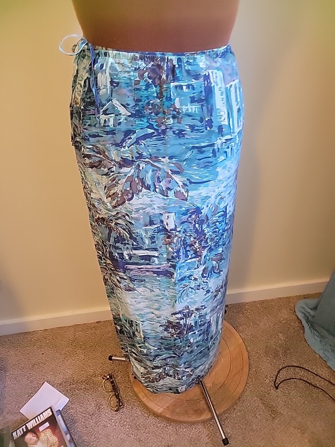 Vintage 90s 100% Silk Wrap Skirt Large Tropical Blues Natalie & Me