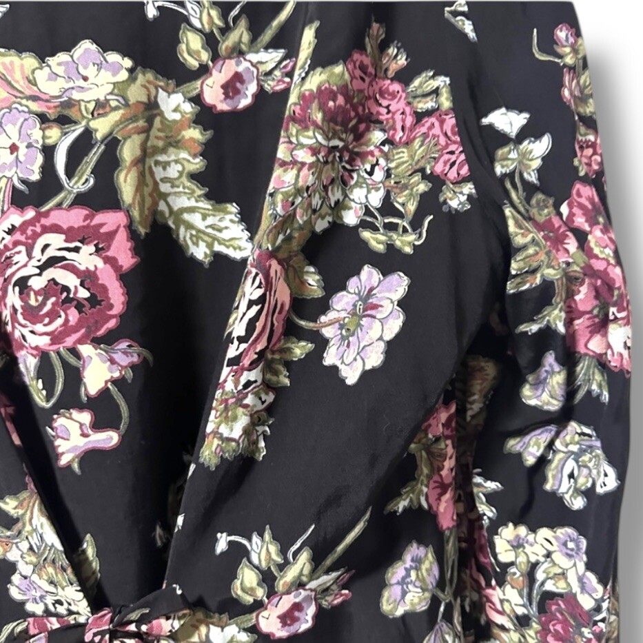 Vintage 80s/90s Kathryn Deene Black Floral Collared Midi Dress Plus Size 18