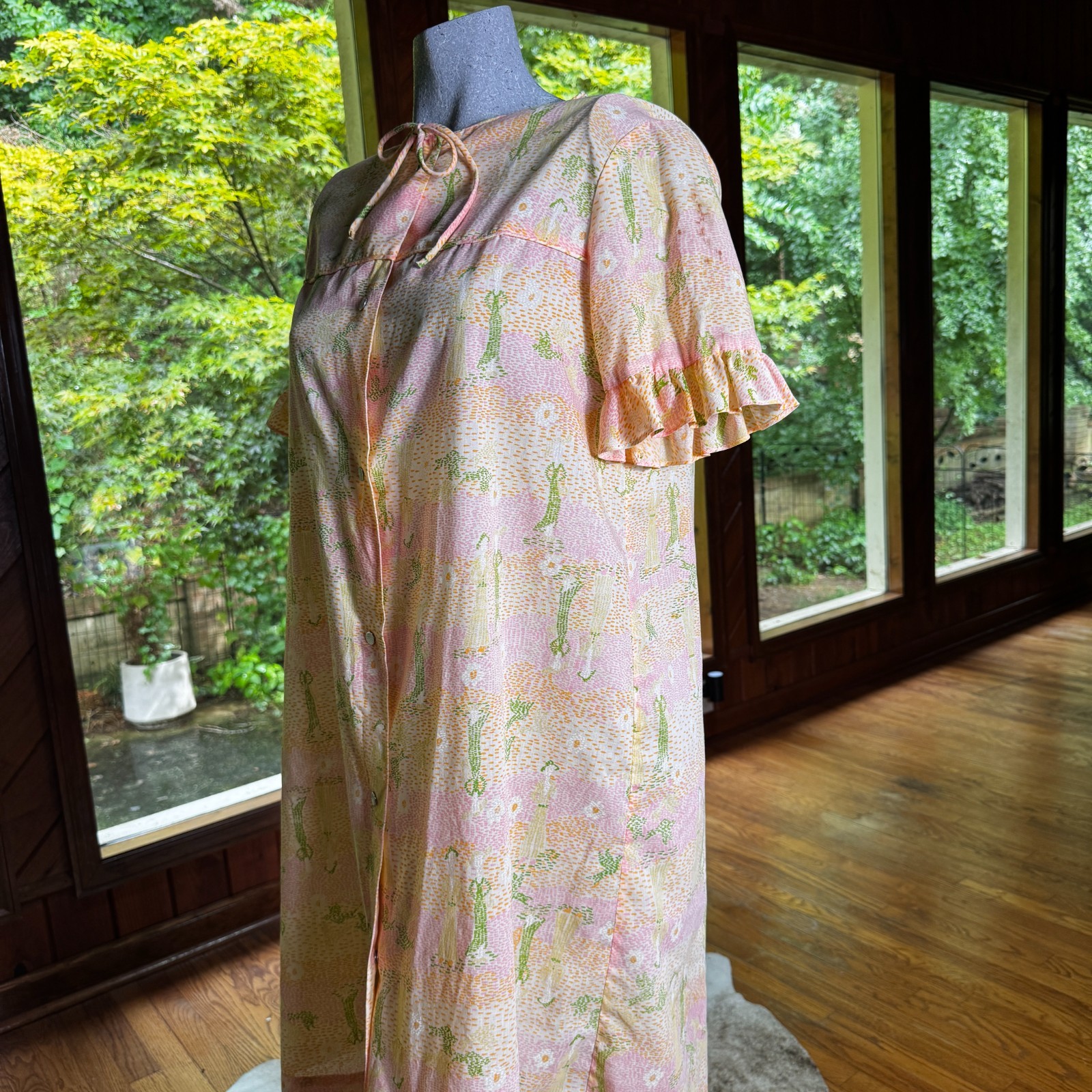 Vintage 60s Lounge Craft House Coat Dress Robe Novelty Print ILGWU Size Medium