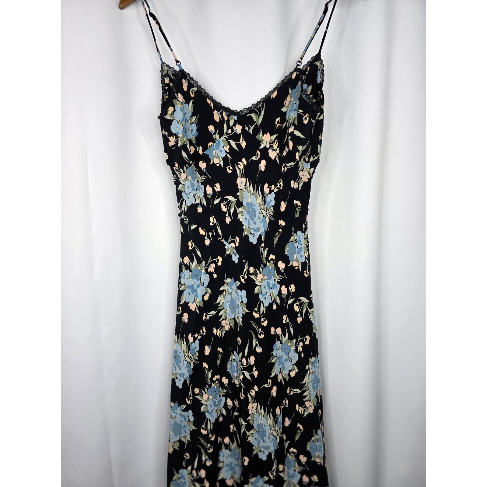 Betsey Johnson Black Label Slip Dress Womens 10 Black Floral Vintage Asymmetric