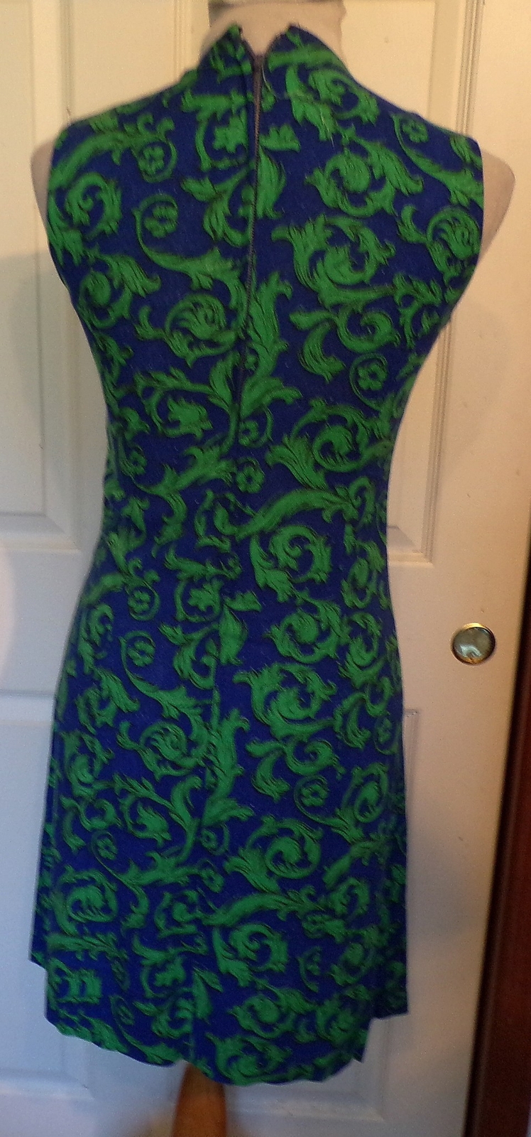 Vintage 60s 70s Blue Green Cotton Weave Dress Helen Whiting B34