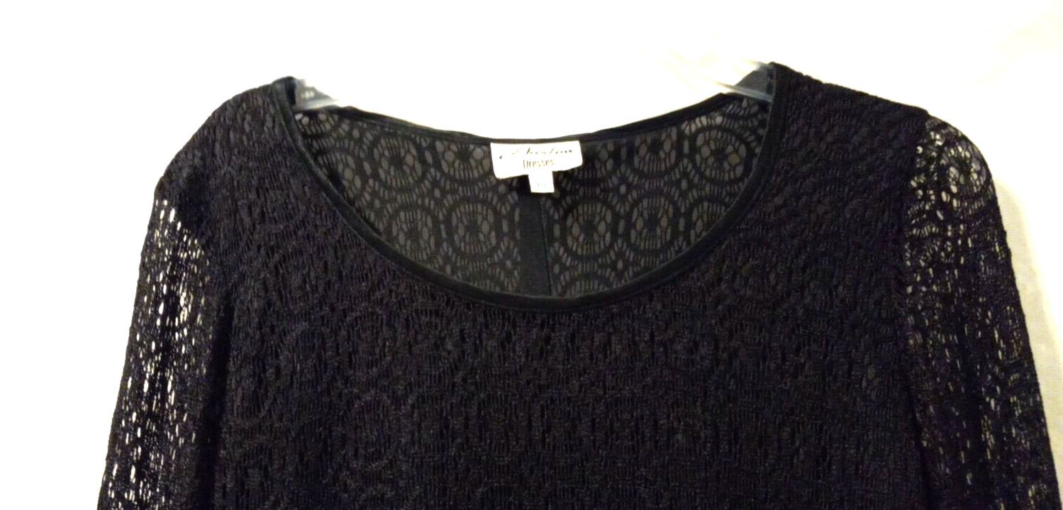 Black Lace Sheath Dress Size 10 Long Sleeve Lined Cocktail LBD Elegant