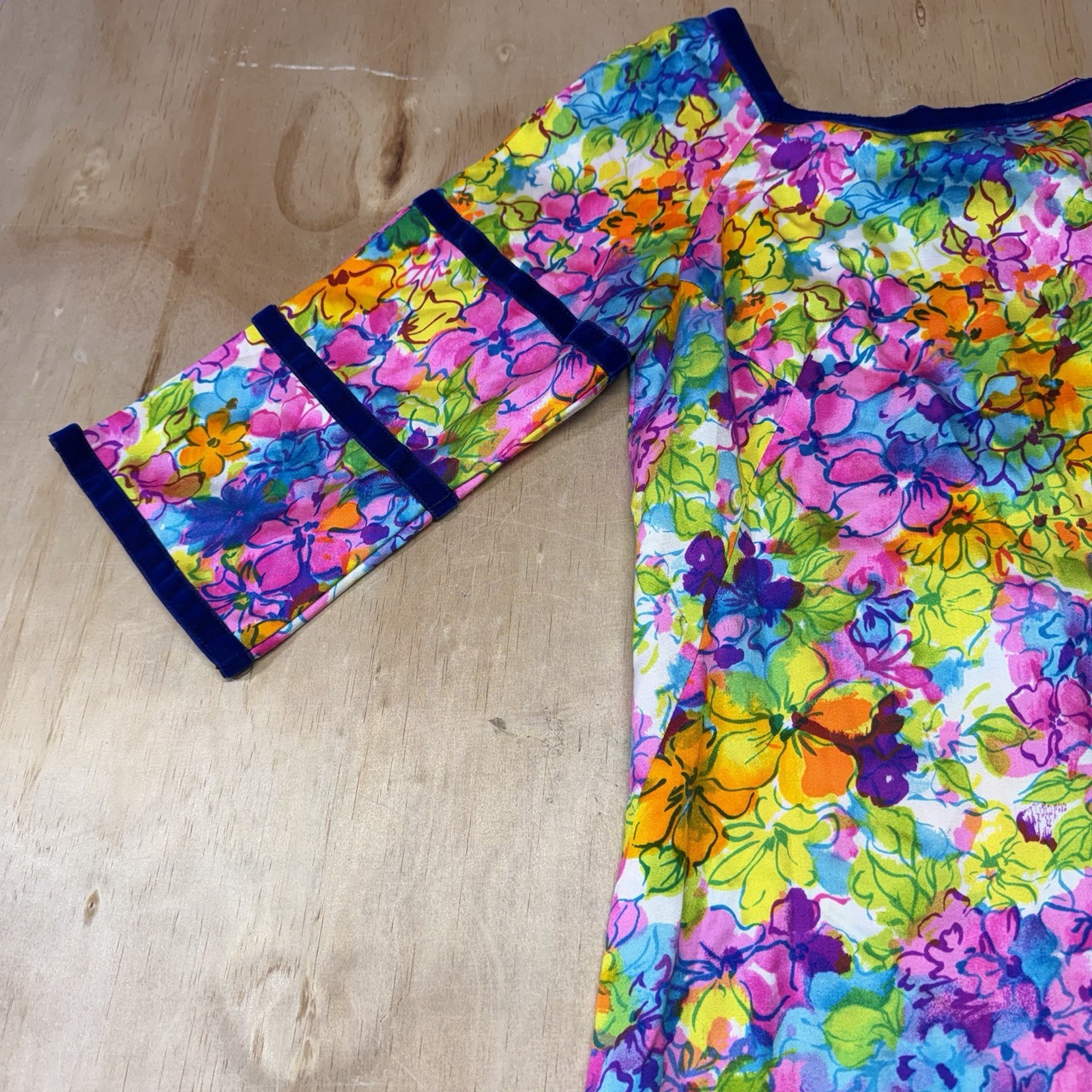 Vintage 1970s Kiyomi of Hawaii Floral Maxi Dress Cold Shoulder Slit Sleeve