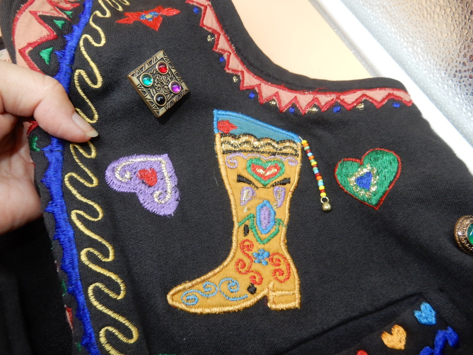 JouJou Fringed Embroidered Beaded Appliquéd Western Cowgirl Vest M/L