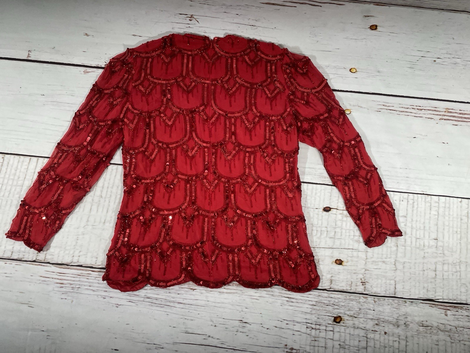 Vintage Niteline Blouse 100% silk beaded & sequins Women size medium