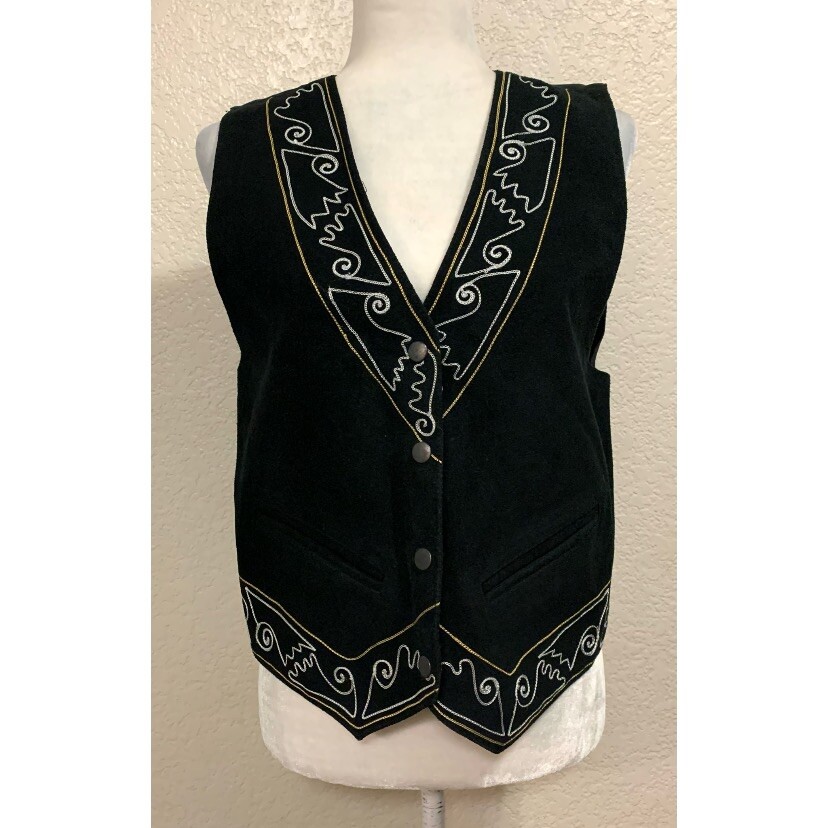 Posh RN 83171 Vintage 90s Black Suede Leather Vest Womens Unsex L