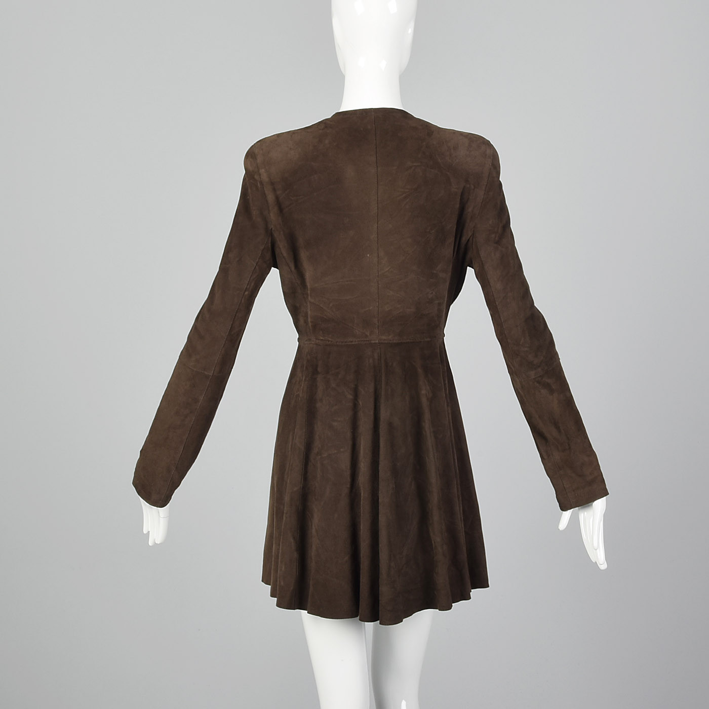 Small 1990s Giorgio Armani Brown Goat Suede VTG Leather Dress Long Sleeve