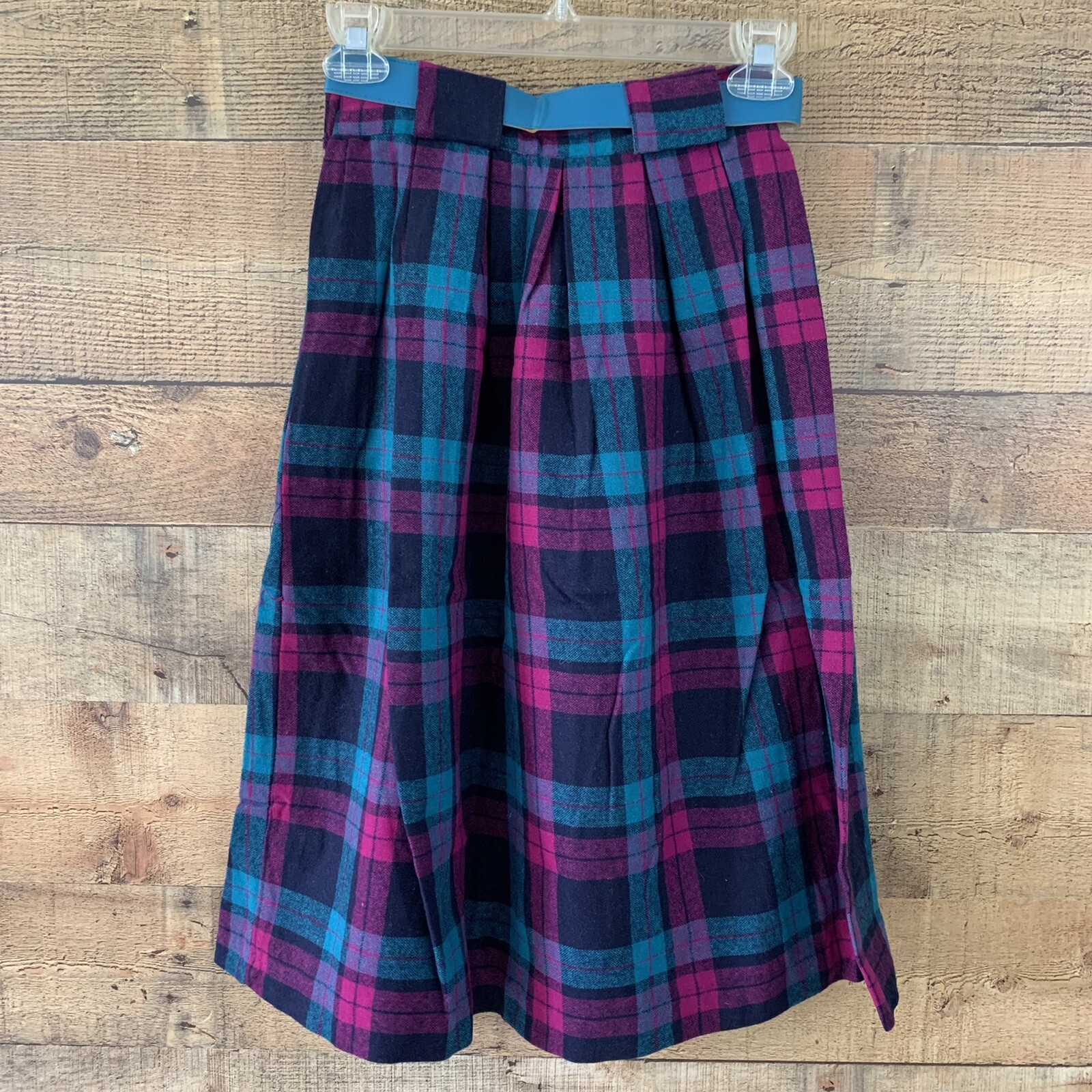 Vintage 1960’s Plaid Wool Gathered Waist Skirt Preppy Academia Sz XS
