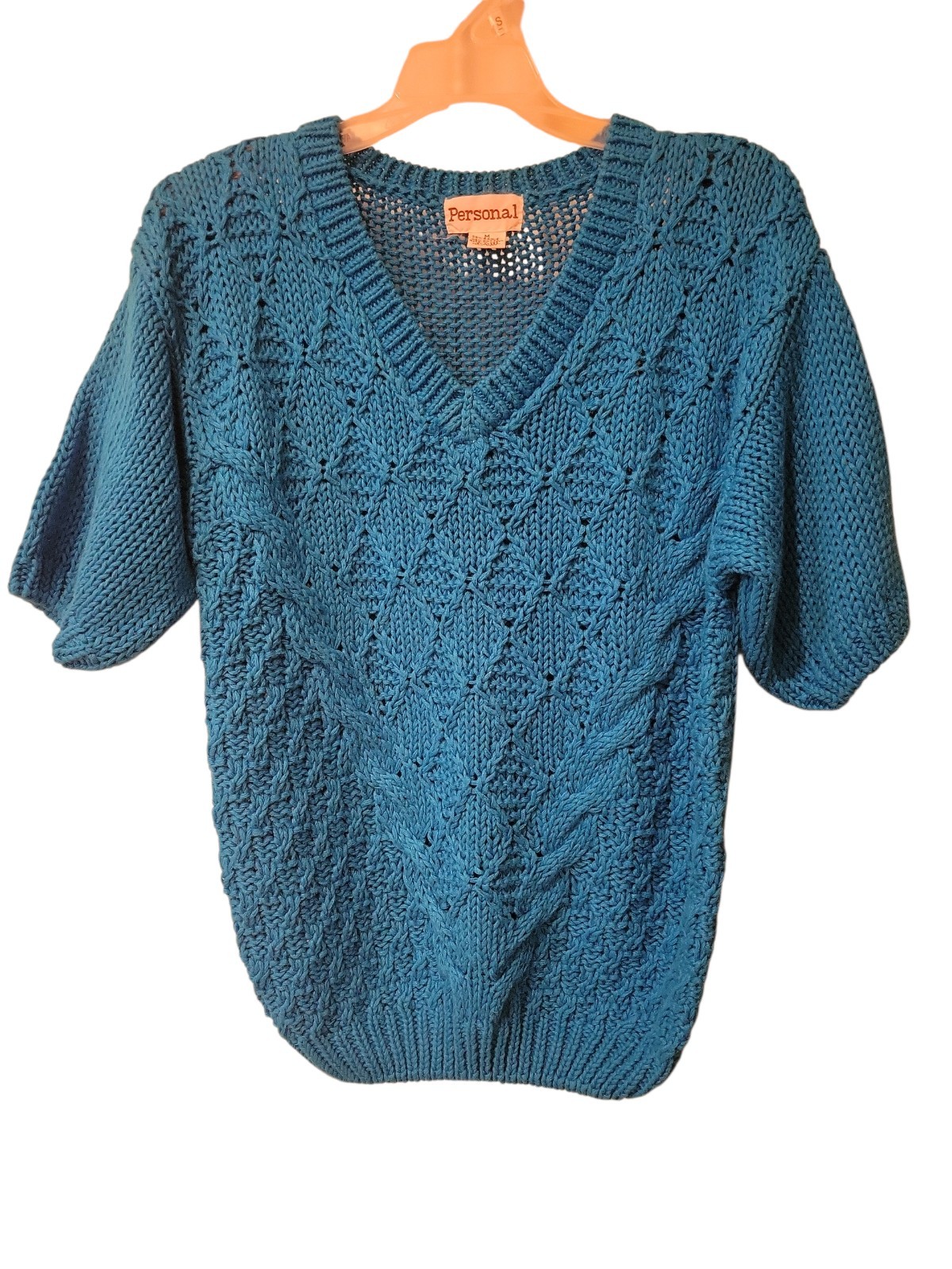 Vintage 80’s Teal Blue Chunky Knit Short Sleeve Sweater